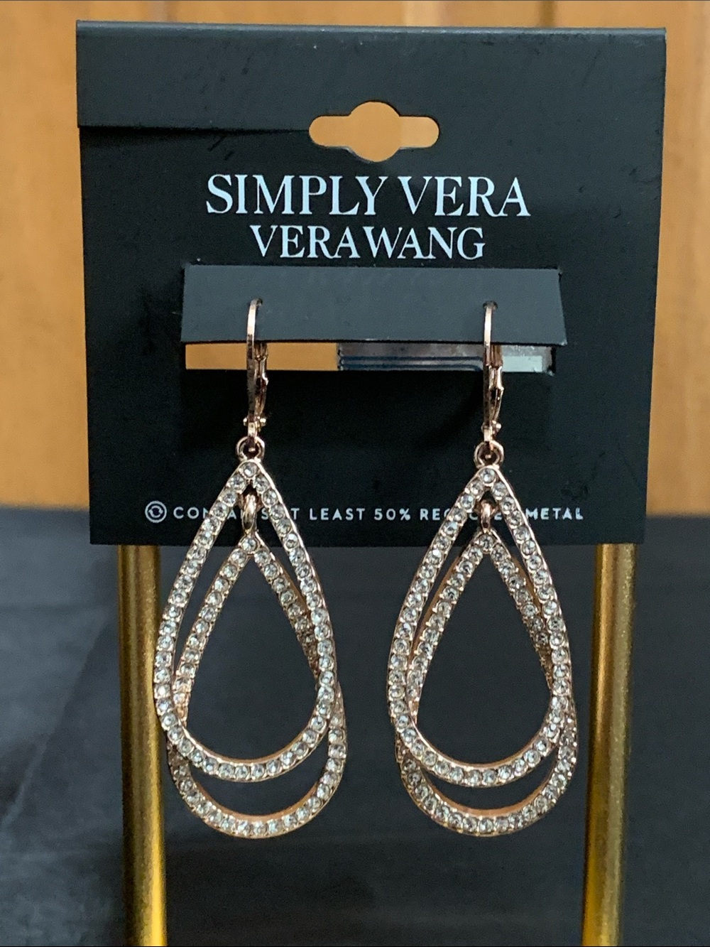 NWT Simply Vera Vera Wang rose gold tone clear stone earrings